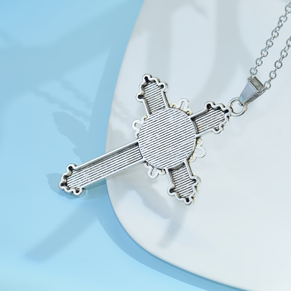 St Padua Religious Image Glass Cross Chain Necklace